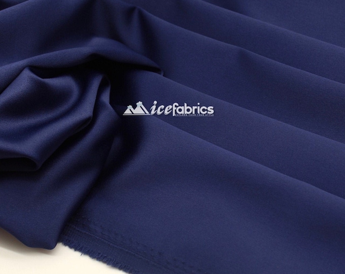 Navy Blue_ Silk Stretch Soft Podanzh Satin Fabric - Thick Heavy Satin - By The Yard- Stretch %5 - Used for Wedding Dress, Face Masks