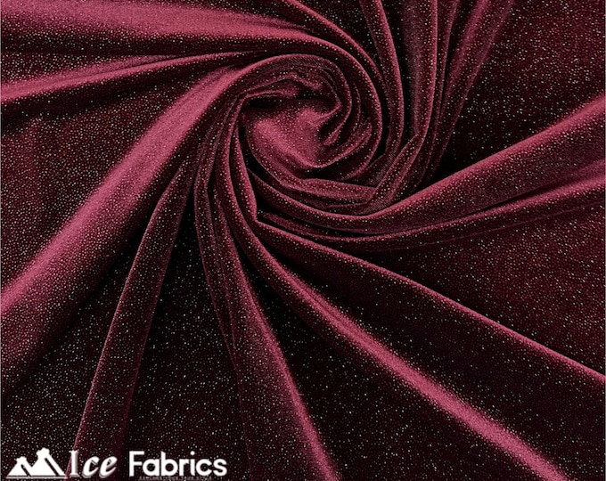 Burgundy Velvet Fabric By The Yard | Shiny Glitter Spandex Fabric | On Stretch Velvet Fabric | (60” Wide ) | For Dresses, tablecloth