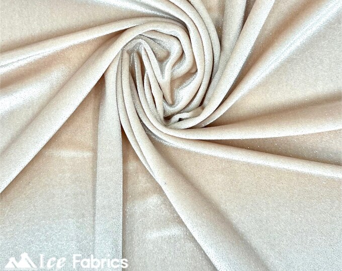 Champagne Velvet Fabric By The Yard | Shiny Glitter Spandex Fabric | On Stretch Velvet Fabric | (60” Wide ) | For Dresses, tablecloth