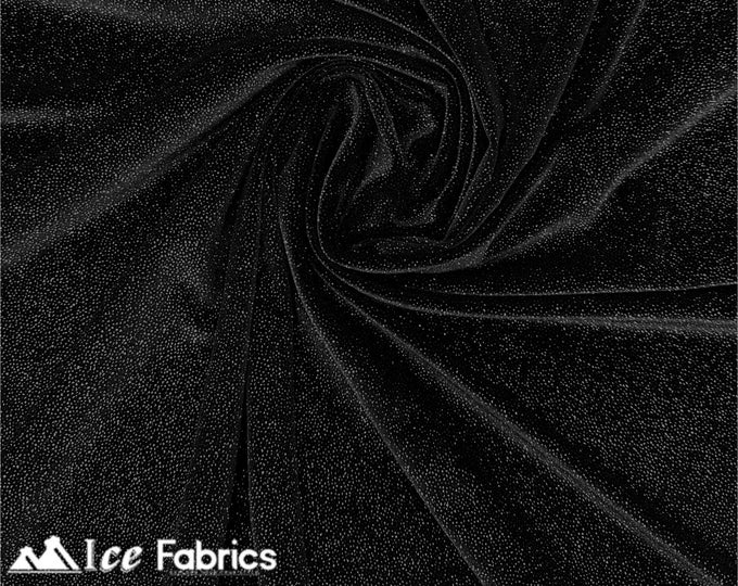 Black Gold Velvet Fabric By The Yard | Shiny Glitter Spandex Fabric | On Stretch Velvet Fabric | (60” Wide ) | For Dresses, tablecloth