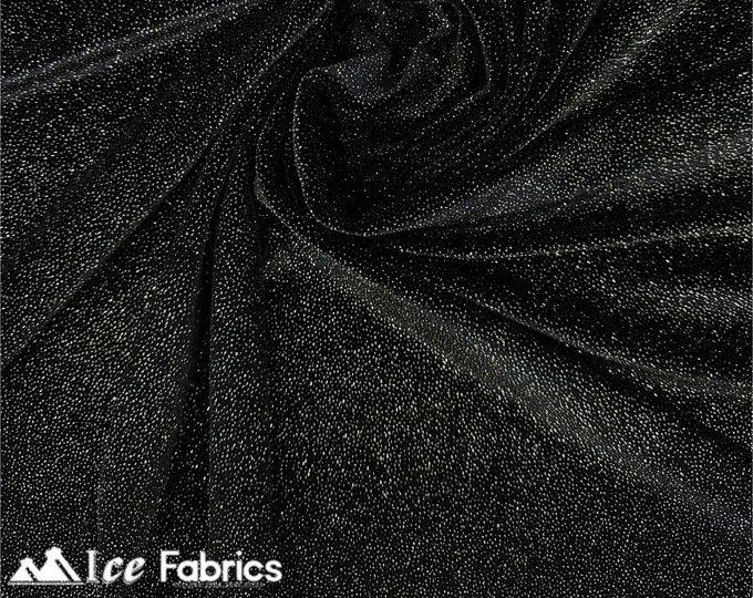Black Silver Velvet Fabric By The Yard | Shiny Glitter Spandex Fabric | On Stretch Velvet Fabric | (60” Wide ) | For Dresses, tablecloth