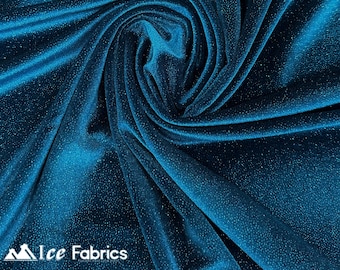 Teal Green Glitter Velvet Fabric By The Yard | Shiny Glitter Spandex Fabric | Stretch Velvet Fabric | For Dresses, tablecloth | VelvetGlow