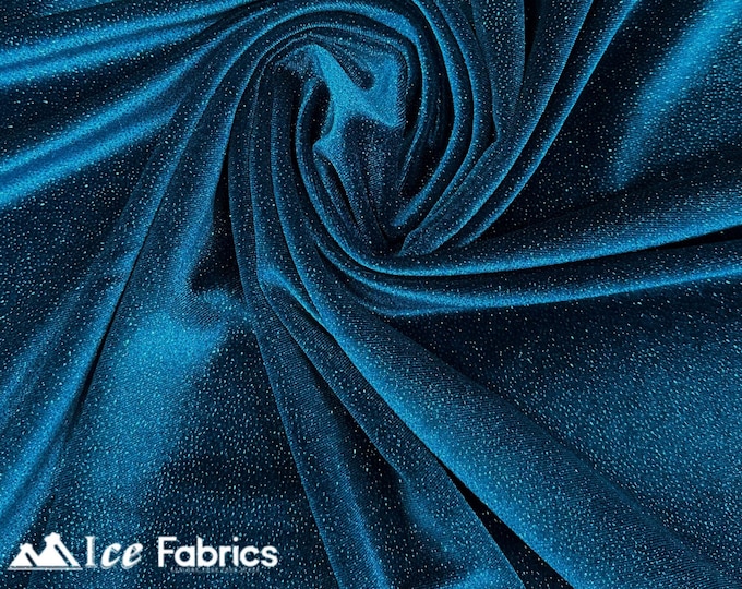 Teal Green Velvet Fabric By The Yard | Shiny Glitter Spandex Fabric | On Stretch Velvet Fabric | (60” Wide ) | For Dresses, tablecloth