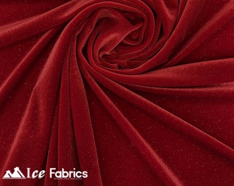 Tela de terciopelo rojo brillante cortada a medida / Tela de spandex brillante con purpurina / Sobre tela de terciopelo elástica / Para vestidos, manteles / VelvetGlow