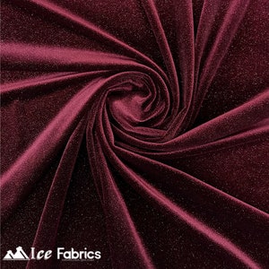 Burgundy Glitter Velvet Fabric By The Yard | Shiny Glitter Spandex Fabric | On Stretch Velvet Fabric | (60” Wide ) | For Dresses, tablecloth