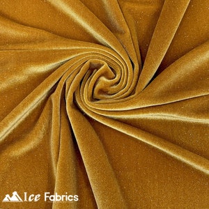 Goud fluwelen stof op maat gesneden | Glanzende glitter spandex stof | Op stretch fluwelen stof | (60” breed) | Voor jurken, tafelkleed