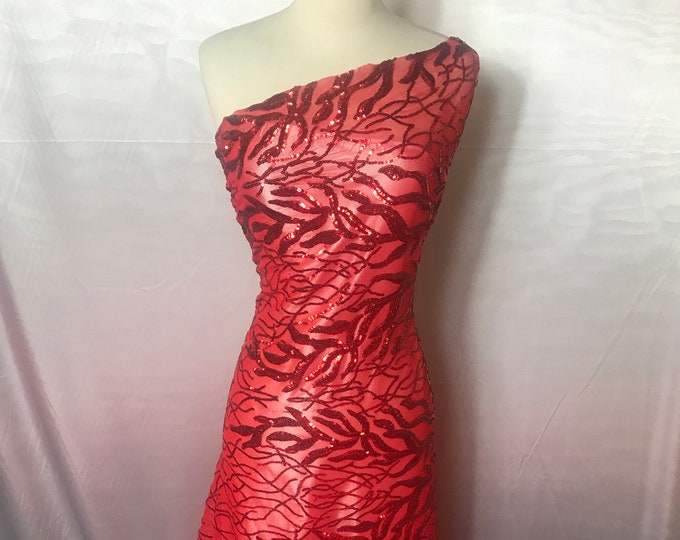 Red Shop 4 WAY STRETCH Sequins On A Mesh Lace By The Yard.Wedding Prom dresses Tablecloths,Decoration,fashion Embroidery Night gowns,Skirts