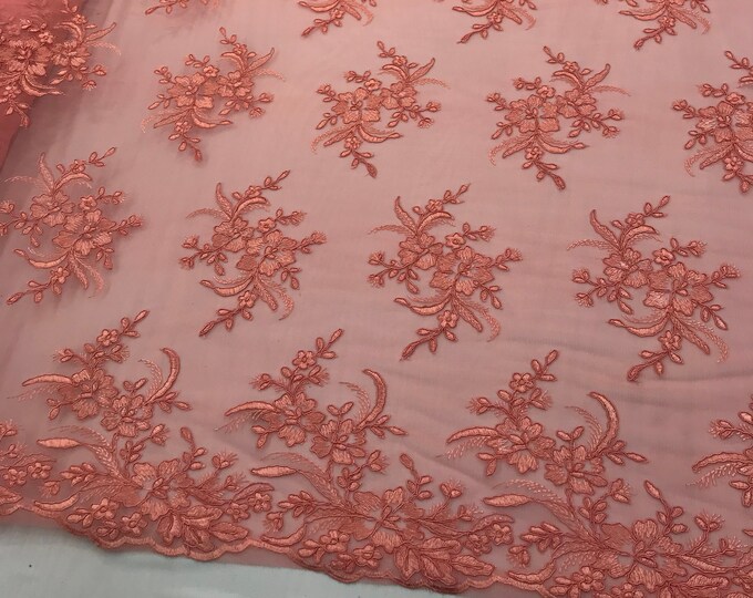Coral floral Top women fashion prom wedding dress fabric by the yard.embroidered Mesh lace for apparel,decorations,night gowns,tablecloths