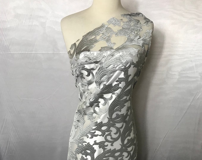 Light Gray Bridal Design Mesh Lace Fabric Sold By the Yard Wedding Prom Transparent Dresses, Decorations, Veil, Night gowns, and Tablecloths