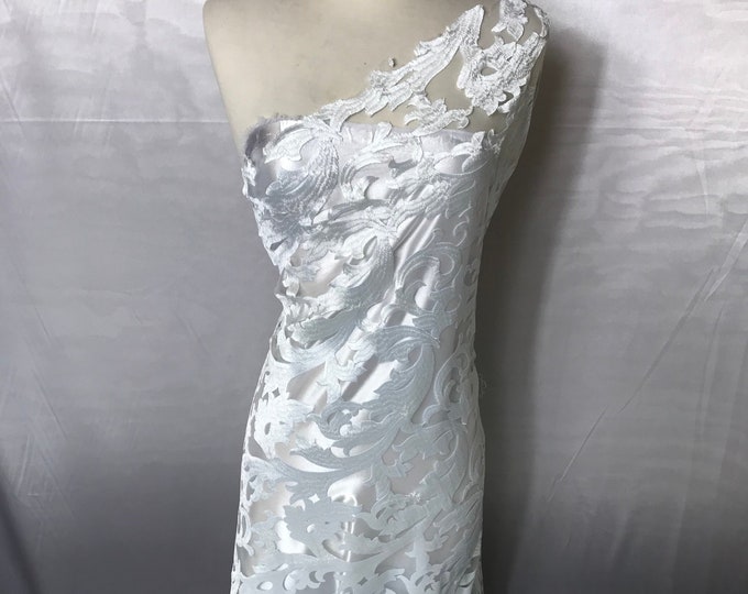 White Shop Bridal Design Mesh Lace Fabric Sold By the Yard Wedding Prom Transparent Dresses, Decorations, Veil, Night gowns, and Tablecloths