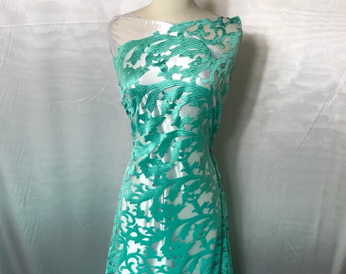 Mint Bridal Design Mesh Lace Fabric Sold By the Yard Wedding Prom Transparent Dresses, Decorations, Veil, Night gowns, and Tablecloths