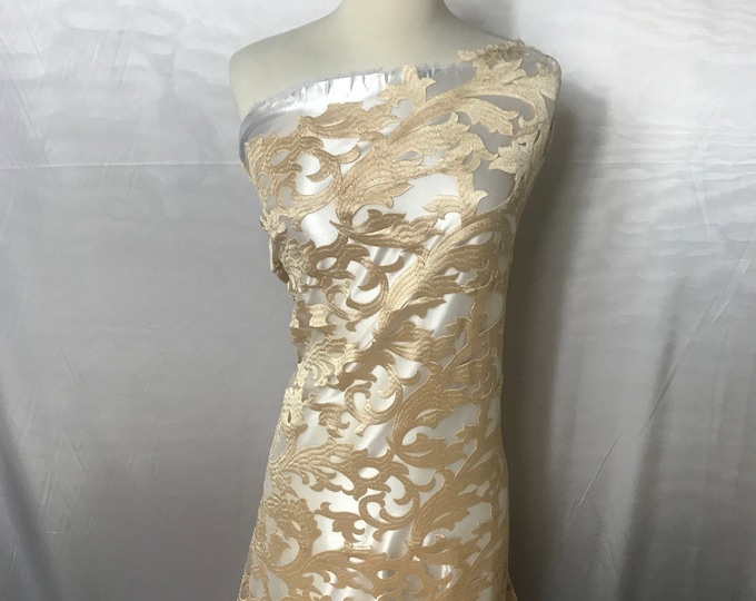 Champagne Bridal Design Mesh Lace Fabric Sold By the Yard Wedding Prom Transparent Dresses, Decorations, Veil, Night gowns, and Tablecloths