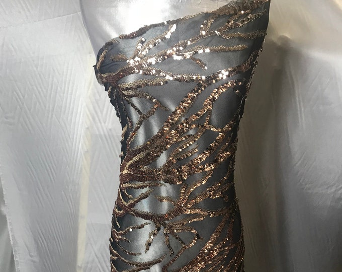 Bronze/Gold 2 WAY STRETCH Sequins On Mesh Lace By The Yard.Wedding Prom dresses Tablecloths,Decoration,fashion Embroidery Night gowns,Skirts