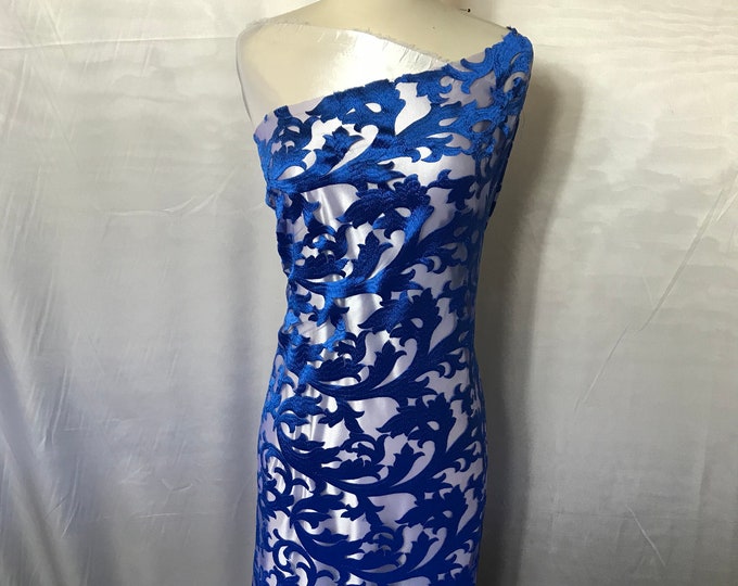 Royal Blue Bridal Design Mesh Lace Fabric Sold By the Yard Wedding Prom Transparent Dresses, Decorations, Veil, Night gowns, and Tablecloths