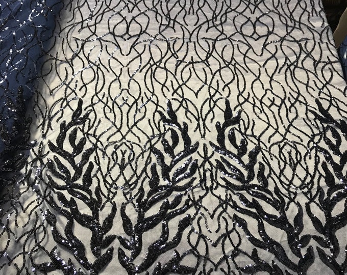 Navy Blue 4 WAY STRETCH Sequins On A Mesh Lace By The Yard.Wedding Prom dresses Tablecloths,Decoration,fashion Embroidery Night gowns,Skirts