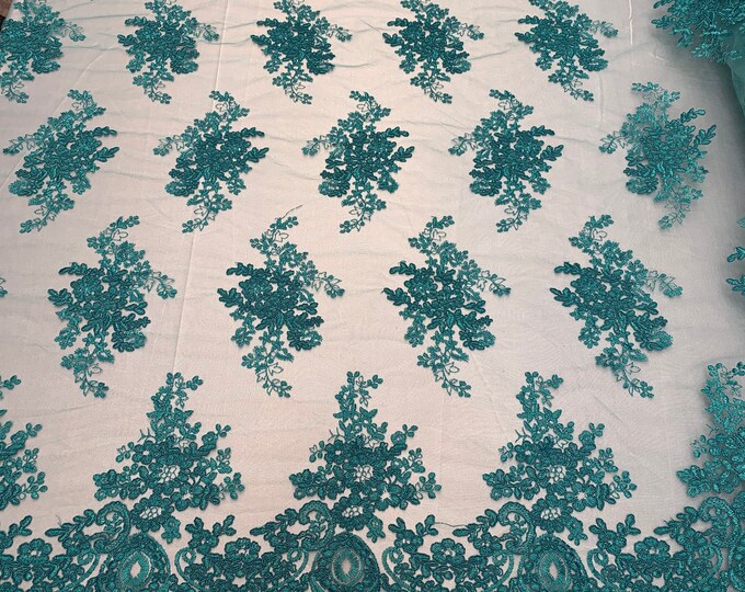 French Design Flower/Floral Mesh Lace (By The Yard)(Half Yard) Embroidery Lace Fabric (Mint) For Tablecloths/ Runners/ Skirts/ Costumes