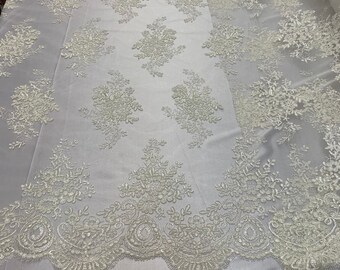 Frans Design bloem/Floral Mesh Lace (knippen tot grootte)(Half Yard) borduurwerk Lace weefsel (ivoor) voor tafelkleden / lopers / rokken / kostuums
