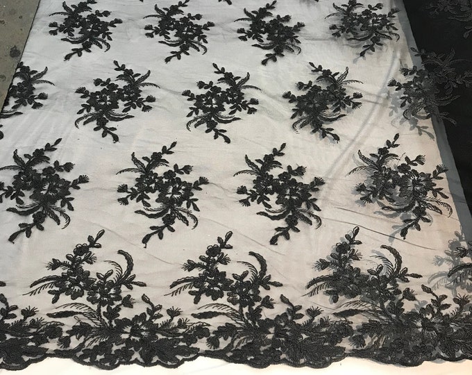 Black Floral Top women fashion prom wedding dress fabric by the yard.embroidered Mesh lace for apparel,decorations,night gowns,tablecloths