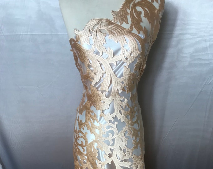 Peach Shop Bridal Design Mesh Lace Fabric Sold By the Yard Wedding Prom Transparent Dresses, Decorations, Veil, Night gowns, and Tablecloths
