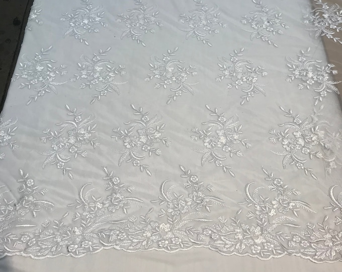 White Top women fashion prom wedding dress fabric by the yard.embroidered Mesh lace for apparel,decorations,night gowns,tablecloths