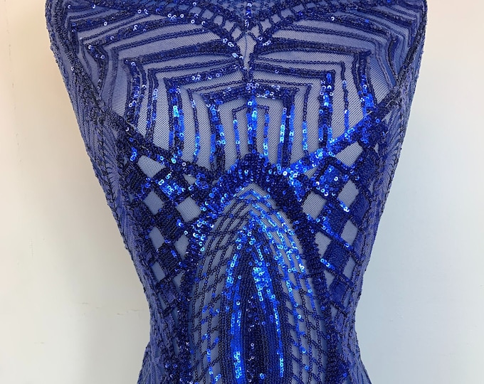 New Royal Blue Sequin Fabric By The Yard/ 4 Way Stretch Sequin Fabric/ Embroidered Fabric /Sequins Lace Fabric/ Sequin One Spandex Mesh