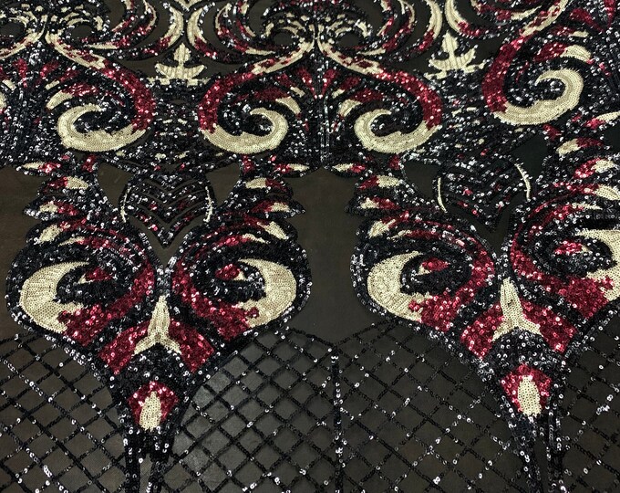 Black Iridescent Fabric- 4 Way Stretch Sequin Fabric By The Yard_ Embroidered Lace Fabric On Black Mesh Spandex fabric
