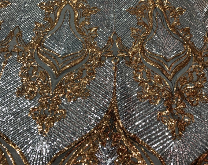 Silver Spandex Fabric- 4 Way Stretch Sequin Fabric By The Yard- Embroidered Fabric- Lace Sequin FABRIC On Mesh Fabric