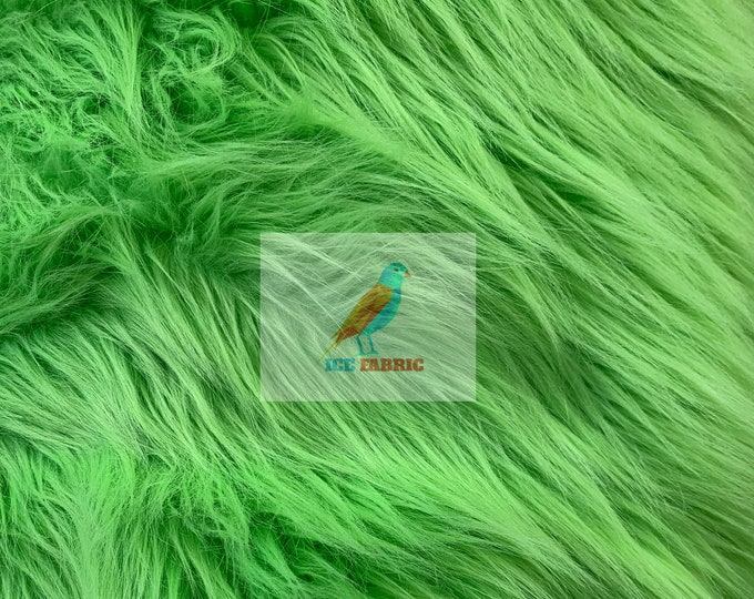 Fur Coats, Fur Clothing, Blankets, Bed Spreads, Throw Blankets Fake Fur Solid Mongolian Long Pile Fabric / Green/ Sold By The Yard