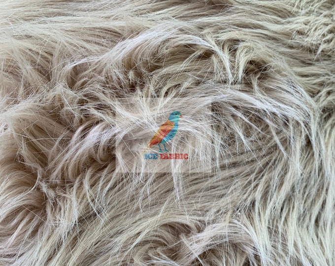 Fur Coats, Fur Clothing, Blankets, Bed Spreads, Throw Blankets Fake Fur Solid Mongolian Long Pile Fabric / Beige / Sold By The Yard