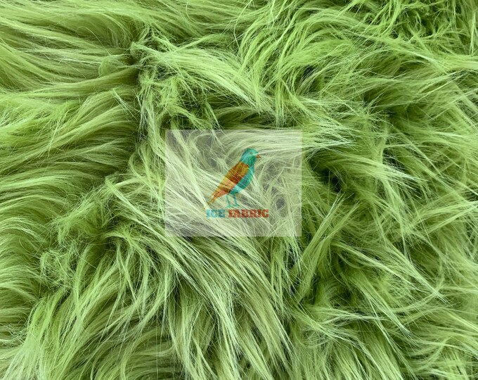 Fur Coats, Fur Clothing, Blankets, Bed Spreads, Throw Blankets Fake Fur Solid Mongolian Long Pile Fabric / Green / Sold By The Yard