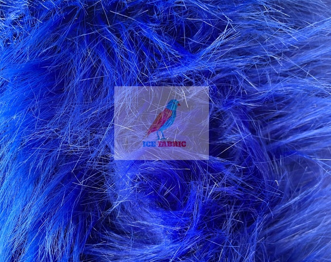 Fur Coats, Fur Clothing, Blankets, Bed Spreads, Throw Blankets Fake Fur Solid Mongolian Long Pile Fabric / Royal Blue / Sold By The Yard