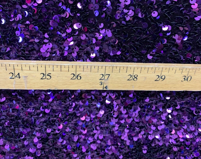 Beverly Design (Purple) iridescent Hologram Sequins ON A Black Stretch Velvet Fabric By The Yard// 2 Way Stretch Velvet Sequins Lace.