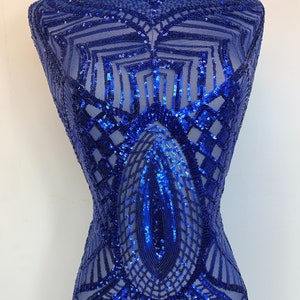 Nieuwe Royal Blue Pailletten Stof op maat gesneden / 4 Way Stretch Pailletten Stof / Geborduurde Stof / Pailletten Kant Stof / Pailletten Een Spandex Mesh