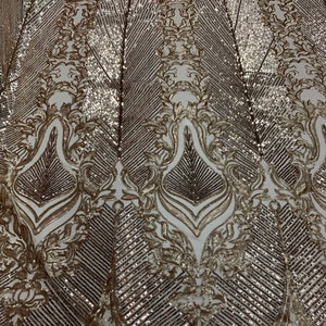 Light Gold Spandex Fabric- 4 Way Stretch Sequin Fabric By The Yard- Embroidered Fabric- Lace Sequin FABRIC On Mesh Fabric