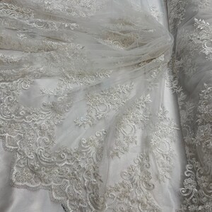 White_ Embroidered French Flowers Mesh Lace Fabric Sold BY The Yard/ HANDMADE Lace Floral Design For Prom Dresses/ Bridal Lace/ Night Gowns