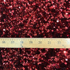 Beverly Design (Burgundy) iridescent Hologram Sequins ON A Black Stretch Velvet Fabric By The Yard// 2 Way Stretch Velvet Sequins Lace.