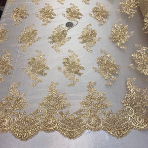 French Design Flower/Floral Mesh Lace (By the yard Embroidery Lace Fabric (Gold) For Tablecloths/ Runners/ Skirts/ Costumes