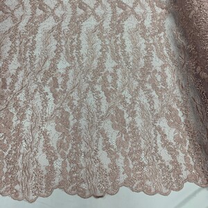 Wedding Dress Fabric (Dusty Rose) Sold By The Yard_ Floral Flowers Mesh Lace Embroidery Fabric With Sequins Used for Dresses