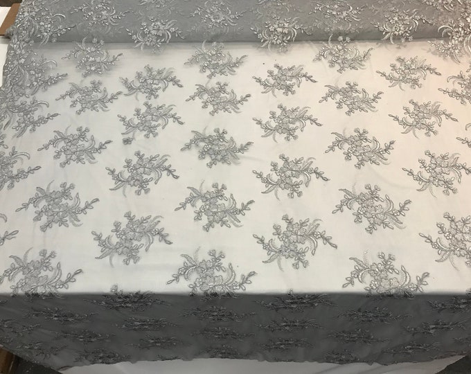Light Gray/silver Top women fashion prom wedding dress fabric by the yard.embroidered Mesh lace for apparel,decorations,gowns,tablecloths