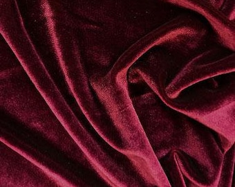 Franse (wijnrode) stretch fluwelen spandex 4-weg stretch fluwelen stof Verkocht op maat gesneden// gladde achterkant, elegante glans voor jurken, decoraties