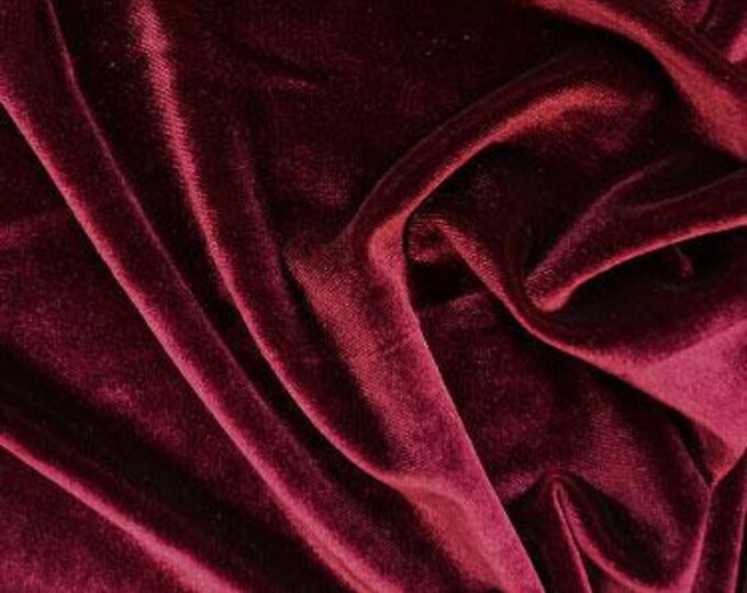 French (Wine Red) Stretch Velvet Spandex 4 Way Stretch Velvet Fabric Sold By The Yard// Smooth Back, Elegant Sheen For Dresses, Decorations