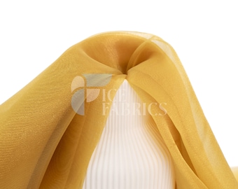 Gold Crystal Sheer Organza Fabric By The Yard and By The Roll- for Decorations, Fashion Dress.