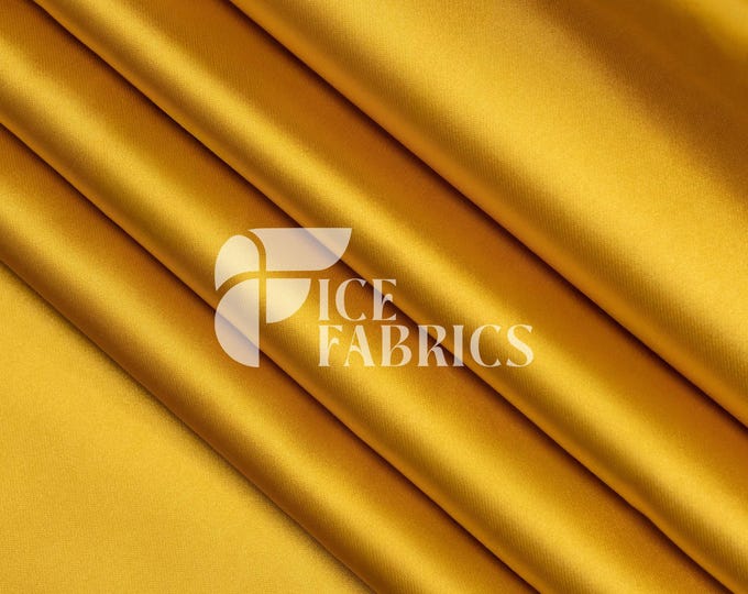 Mustard Gold Luxury Stretch Silk Satin Fabric by The Yard - 2-Way Stretch 60" Wide Silky Fabric for Apparel and Decor - Ice Fabrics