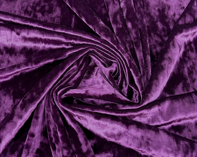 Purple Stretch Crushed Velvet Fabric by The Yard - 60/62" Wide Velvety Fabric for Apparel, Upholstery, Curtains, Decor | VelvetCrush