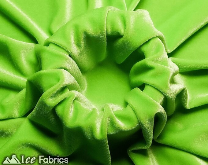 Smooth Lime Green 4 Way Stretch Velvet Fabric By The Yard | Polyester Spandex Fabric | 60” Wide | for Dress, tablecloth, Drapery