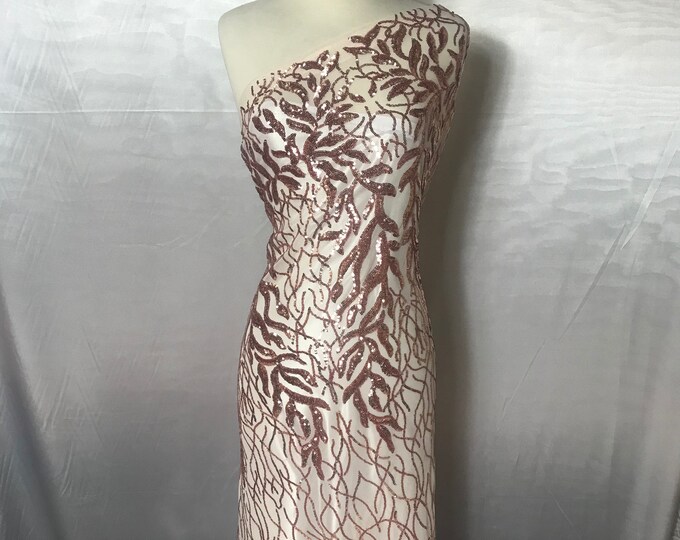 Dusty Rose 4 WAY STRETCH Sequins On Mesh Lace By The Yard.Wedding Prom dresses Tablecloths,Decoration,fashion Embroidery Night gowns,Skirts