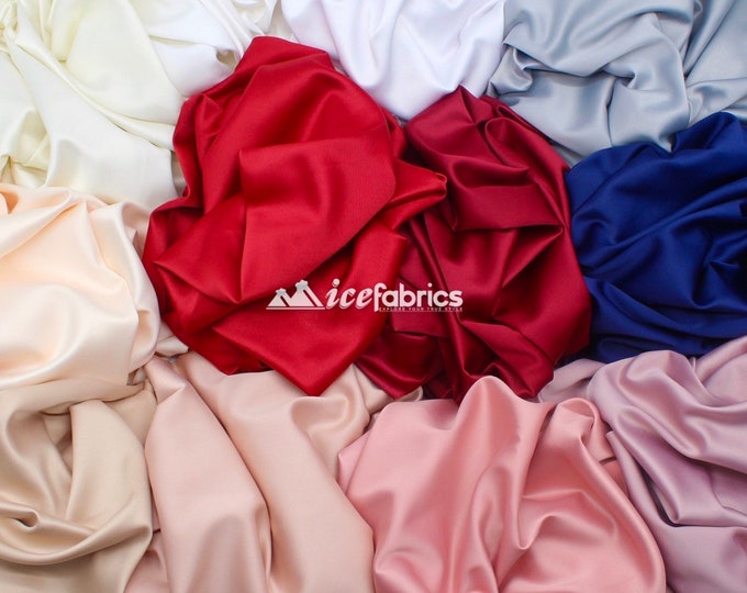 Luxurious Thick Italy Satin- Stretch Silky Satin Fabric Sold By The Yard_ %5 Spandex- Many Colors Available - 60" Inches-