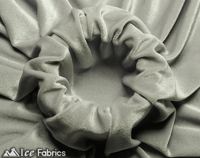 Smooth Silver 4 Way Stretch Velvet Fabric By The Yard | Polyester Spandex Fabric | 60” Wide | for Dress, tablecloth, Drapery