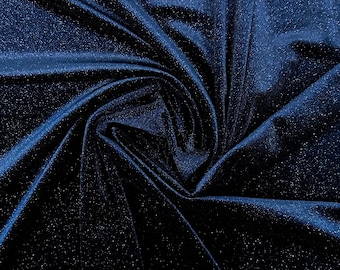 Navy Blue Glitter Velvet Fabric By The Yard | Shiny Glitter Spandex Fabric | On Stretch Velvet Fabric | For Dresses, tablecloth | VelvetGlow