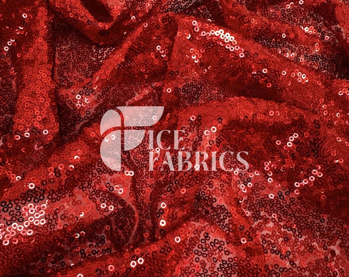 Red All-Over Mesh Sequins Fabric by The Yard - 48" Wide Shiny 3mm Mini Sequin Fabric on Mesh for Apparel and Decor - Ice Fabrics